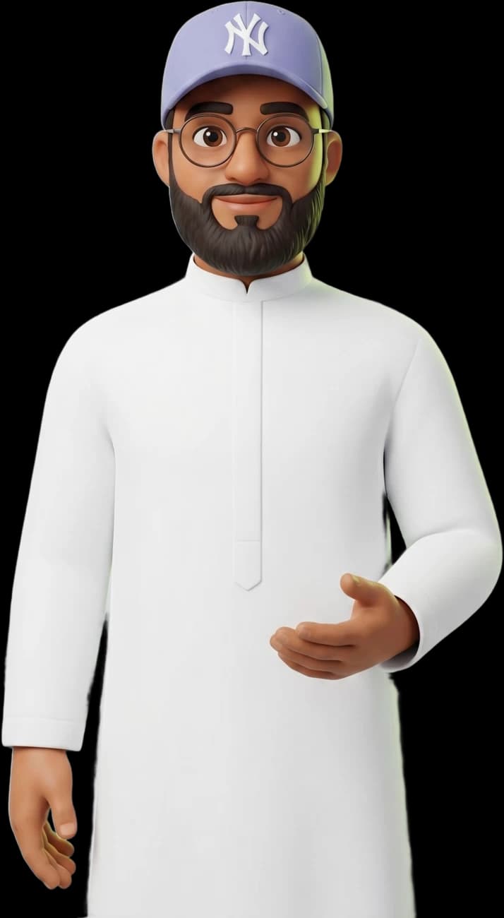 Ibrahim Shareef as a 3D character, smiling with a welcoming open hand.