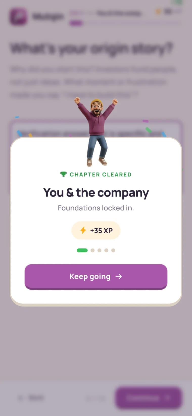 The same chapter-cleared checkpoint on mobile